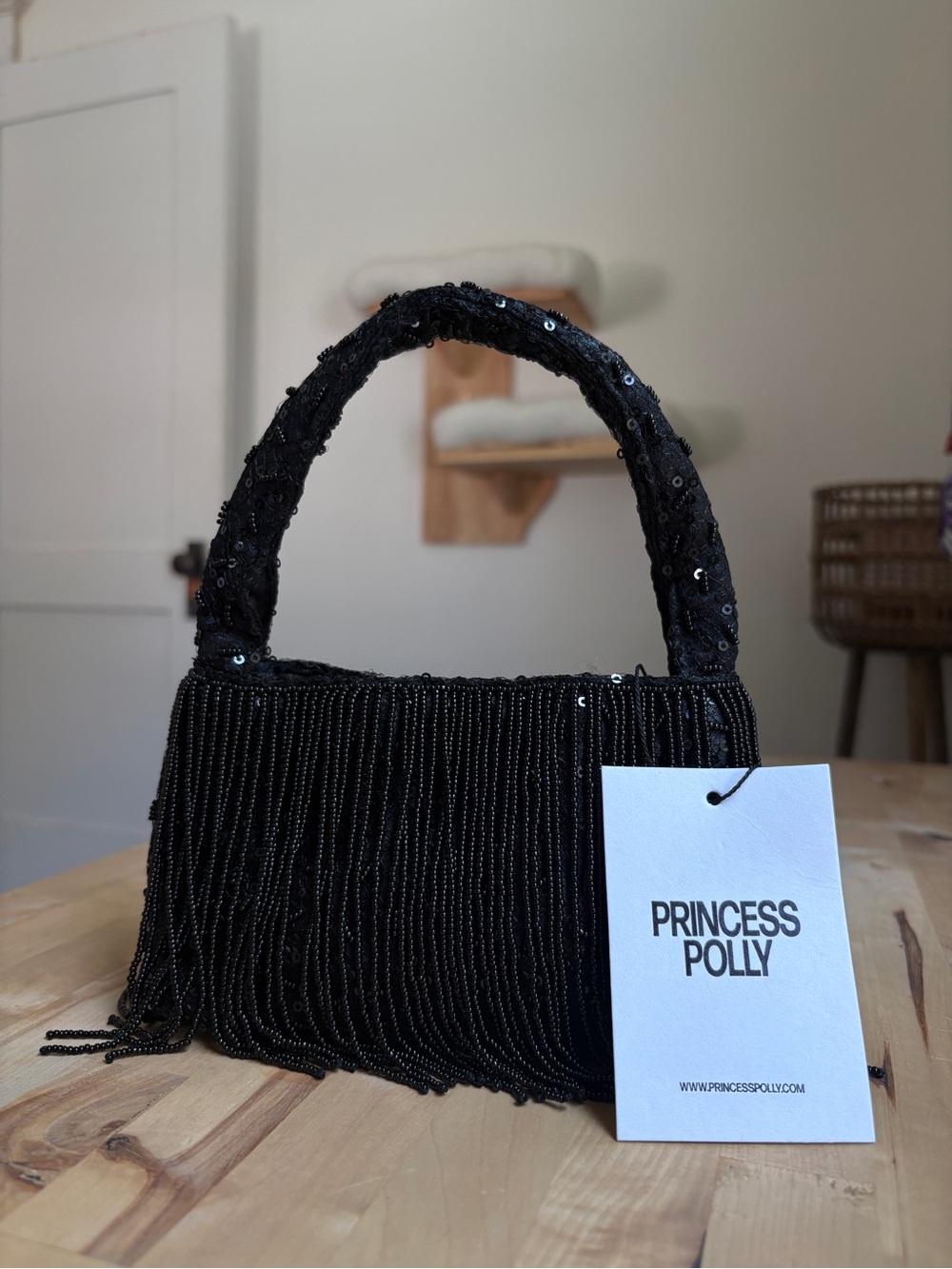 Princess Polly Black Sequin Fringe Mini Bag